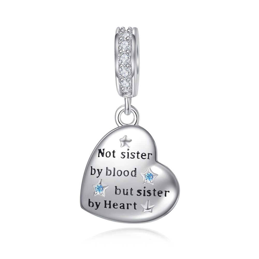 8028 Biological Sister Charm Pendant Sterling Silver Heart Charms fits